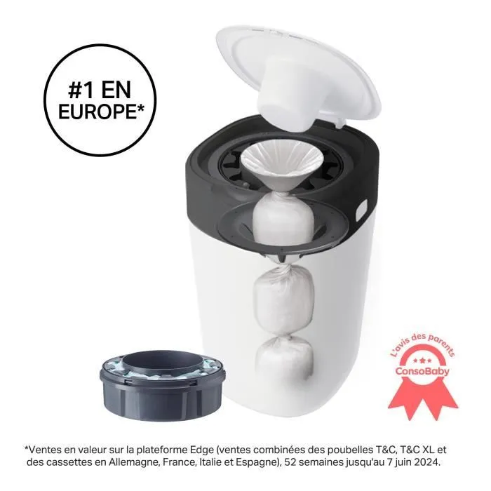 Tommee Tippee - Poubelles à couches - Twist & Click - Anti-Odeurs Anti-Germes - 1 cassette - Film multicouche antibactérien - Blanc-0