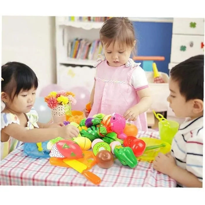Set de 24pcs d’aliments en jouets ,jouet de cuisine pour enfants Maison Jouet Set Pizza fruit légume-3