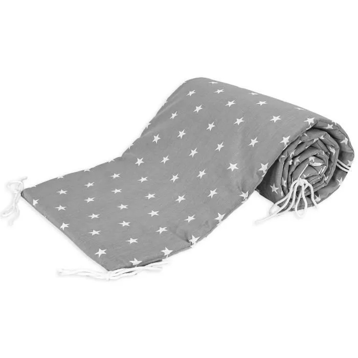 Tour de lit bébé garçon 360x30cm - TOTSY BABY - Bordure de lit respirante Gris avec étoiles blanches-1