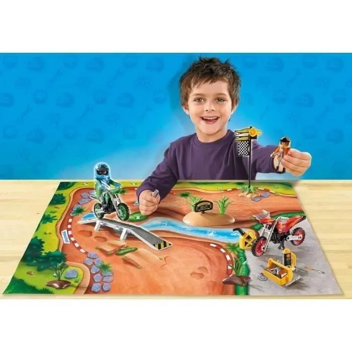 PLAYMOBIL 9329 - Play Map - Pilotes motocross avec Support de Jeu - Enfant - Mixte - Plastique-1