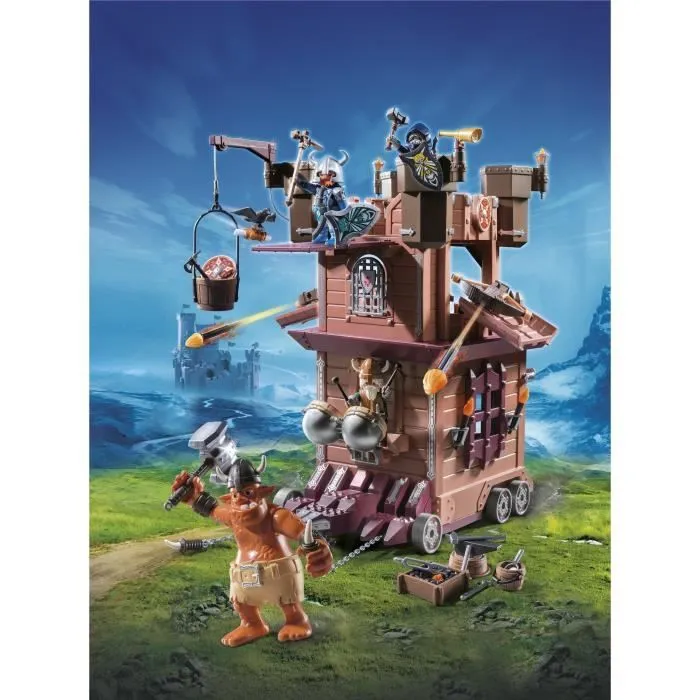 PLAYMOBIL Knights - Tour d'Attaque Mobile des Nains - Contient 3 personnages et 1 troll - A partir de 5 ans-1