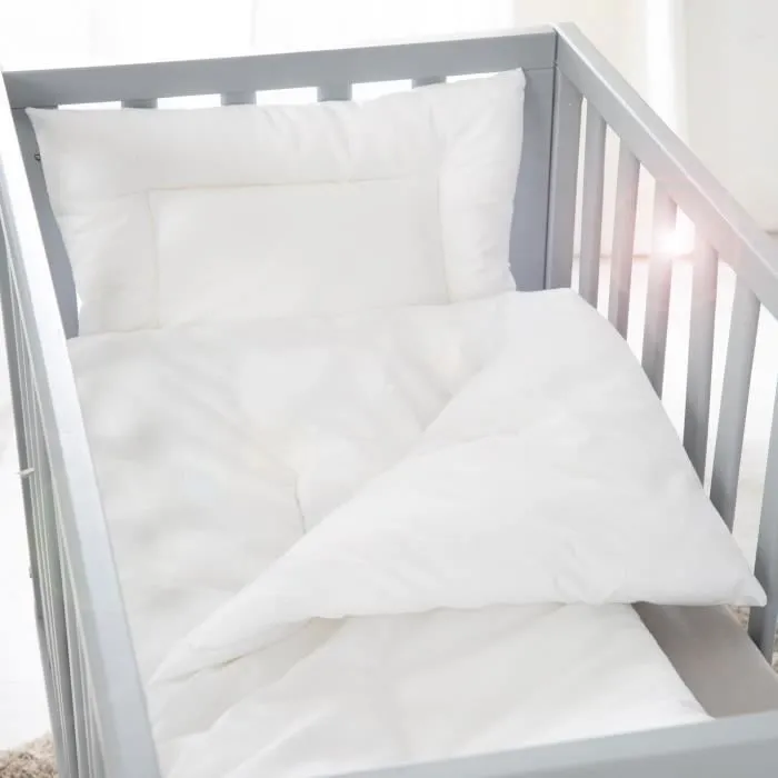 Parure de Lit Bébé Toutes Saisons - ROBA - Couette 80x80 + Oreiller 40x35 - Blanc-3