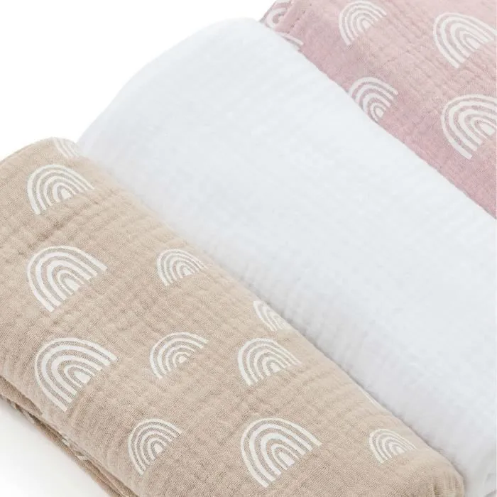 Bellochi Lot de 3 Langes Coton Bébé - Multifonctionnel Couche Lavable - Mousseline Bébé 100% Coton Naturel - 60x80 cm - Rainbow-2