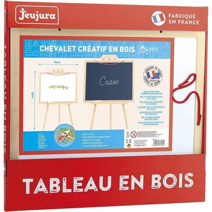 Chevalet créatif en bois - JEUJURA - Ardoise réversible et à suspendre - Lettres aimantées et accessoires inclus-1