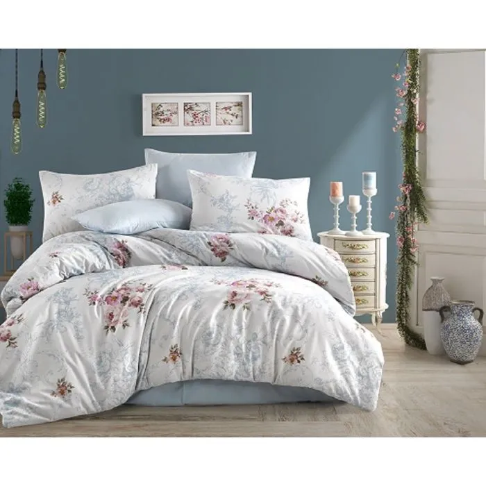 Parure de lit - CLARA - Bleu - 220x240cm - 80% Coton - 2 Taies d'oreillers-3
