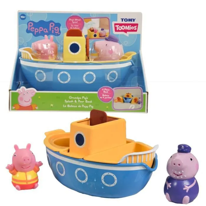 Bateau miniature naval - TOMY - Peppa Pig - 12 mois - Jaune et bleu - Verseurs et roue à eau-0