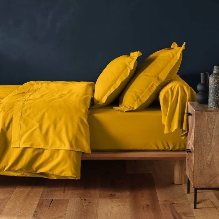 Drap housse 140x190 cm - Bonnet 30 cm - 100% coton - Jaune-4