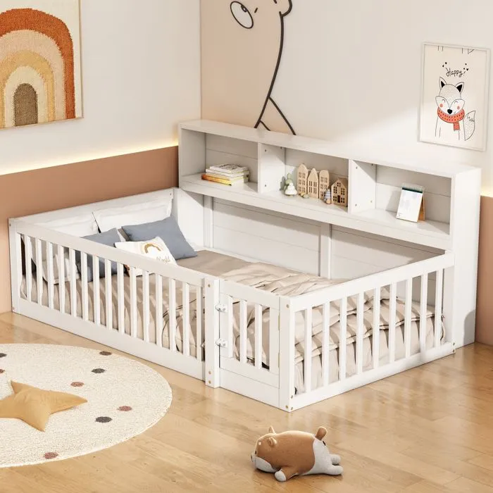 Lit enfant - Blanc - 90x200cm - Avec rangement - Sommier à lattes - Sécurisé-2