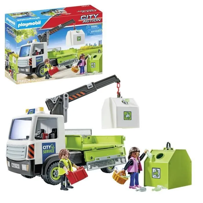 PLAYMOBIL 71431 Camion-grue de recyclage de verre - City Action - Avec grue pivotante - Dès 4 ans-4