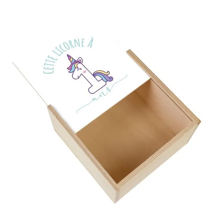 Boite Coffret en Bois - Cette Licorne À 1 Ans Anniversaire Celebration Enfant Cadeau (11 x 11 x 3,5 cm)-0