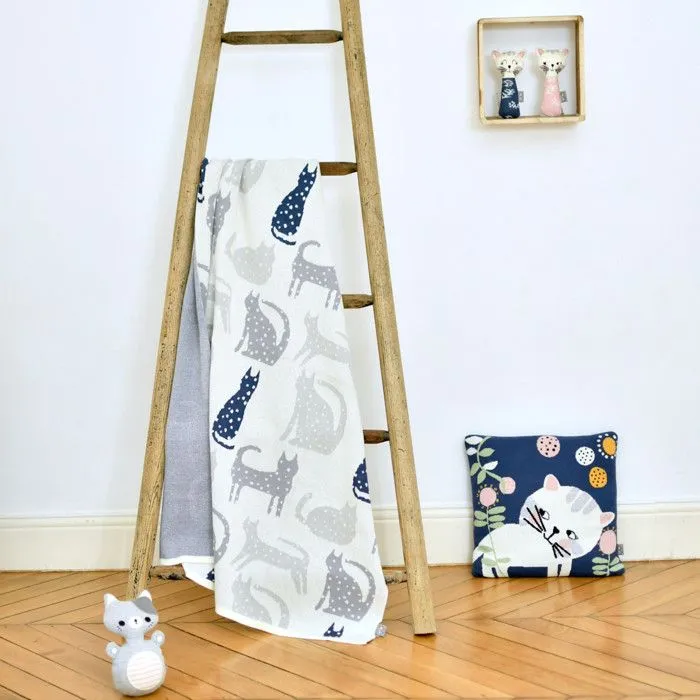Couverture en coton bio Gots Chat 80 x 100 cm Gris-2