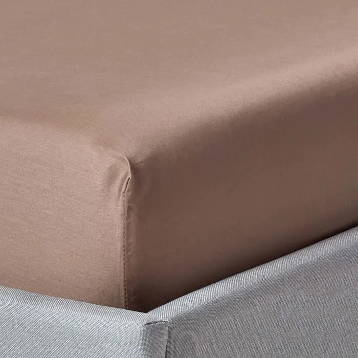 Drap-housse Marron 100% coton BIO 400 fils 160 x 200 cm-0