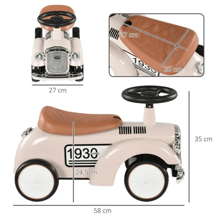 Porteur enfant voiture de collection rétro coffre butée arrière anti-basculement klaxon beige-3