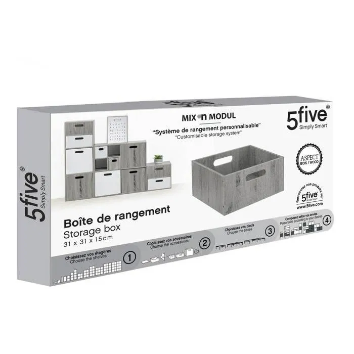 5five - panier 31x15cm "mix n modul" effet chêne gris-1