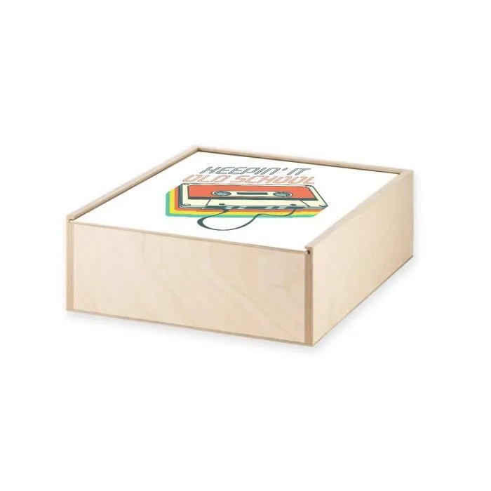 Boite Coffret en Bois - Keepin It Old School - Cassette Audio Musique Vintage 80's (11 x 11 x 3,5 cm)-1