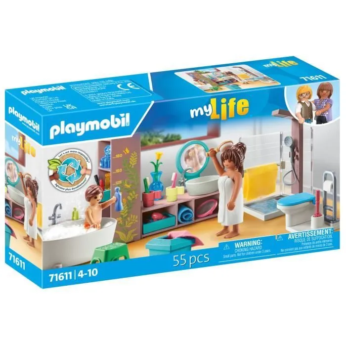 PLAYMOBIL 71611 Salle de bains avec douche et baignoire, My Life, Maison d'architecte, 55 pièces, Dès 4 ans-3