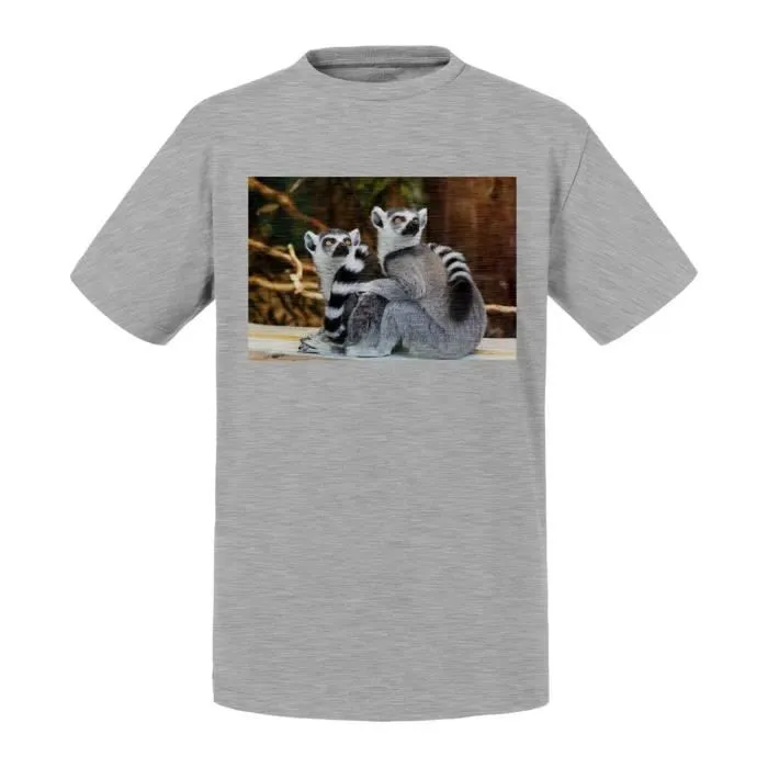 T-shirt Enfant Noir Couple de Lemuriens Madagascar Primate Rare Animaux Sauvages-0
