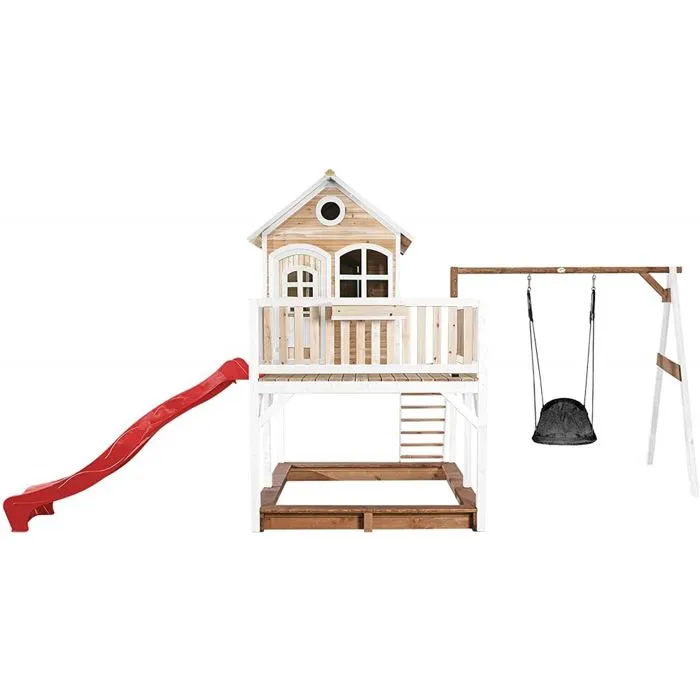 AXI Liam Maison Enfant avec Bac à Sable, Balançoire Nid d’Oiseau Noir & Toboggan Rouge | Aire de Jeux pour l'extérieur-2
