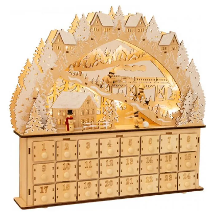 Calendrier de l'Avent en Bois Plaisir du Ski - LEGLER - Décoration de Noël - Enfant Mixte - Blanc et Beige-1