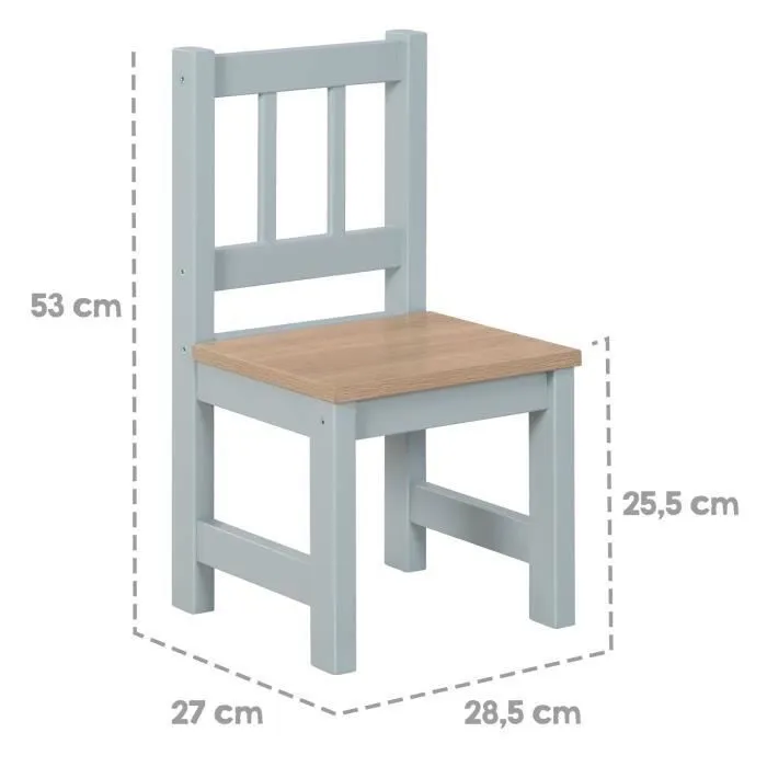 ROBA Ensemble Table + 2 Chaises Enfants Woody - Table de Jeu et d'Apprentissage - Résistants aux Rayures - Gris / Décor Bois-3