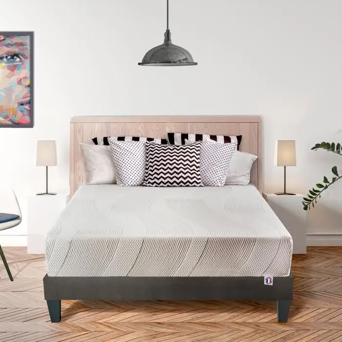 BELLECOUR LITERIE - Ensemble PARIS 140x200 cm - Matelas Mémoire de forme - Sommier Bois - Ferme-1