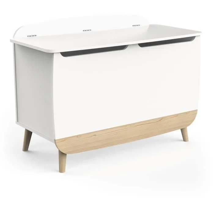 Coffre à jouets - FIRMIANA - Style scandinave - Blanc mat / Chêne kronberg - 82,4 x 39,1 x 58,9 cm - DEMEYERE-0