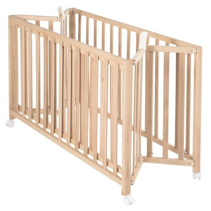 ROBA Lit Bébé Pliant 60x120 cm en Bois Massif - Fold Up - Hauteur Réglable - Roulettes à Freins - Naturel-3