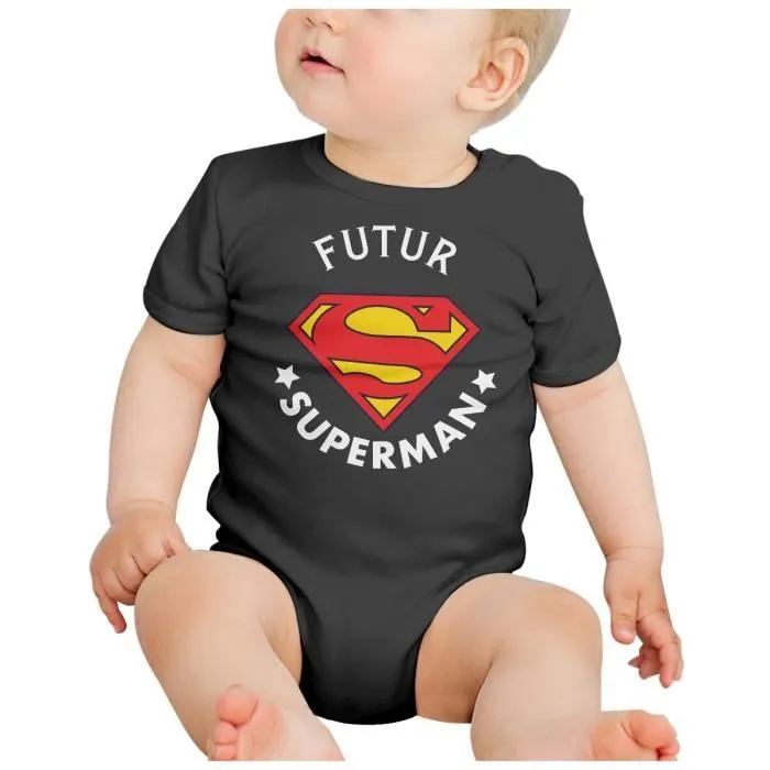 Body Bébé Manche Courte Noir Futur Super Hero Man Comics BD-1