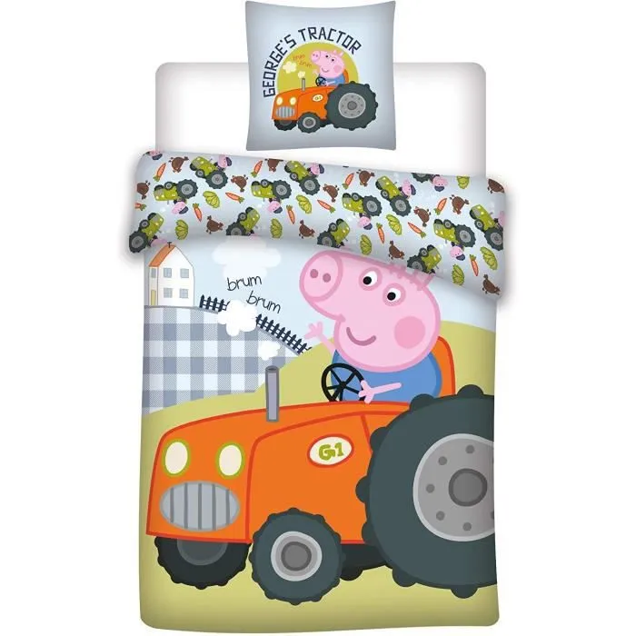 Peppa Pig Parure de lit Bébé 100% Coton - Housse de Couette George 100x135 cm + Taie d'Oreiller 40x60 cm-0