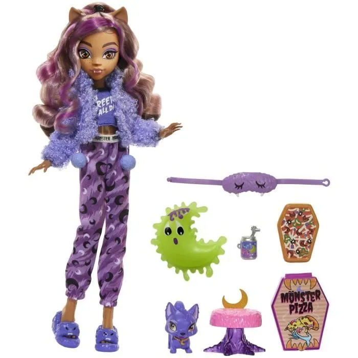 Monster High-Coffret Soirée Pyjama Clawdeen Wolf-poupée et accessoires HKY67-7