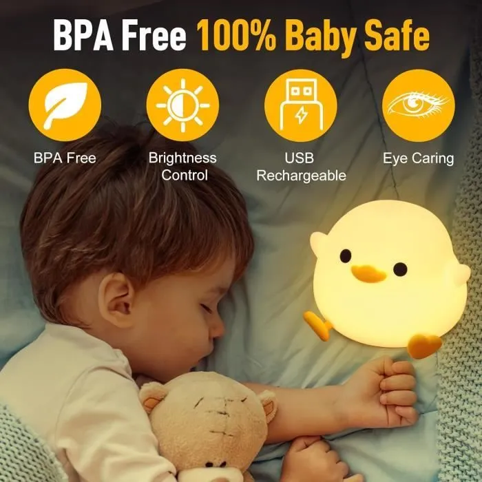 Veilleuse Canard pour enfants,Veilleuse BéBé avec Fonction de Gradation Tactile,USB Rechargeable Peut être Chronométré Veilleuse-3