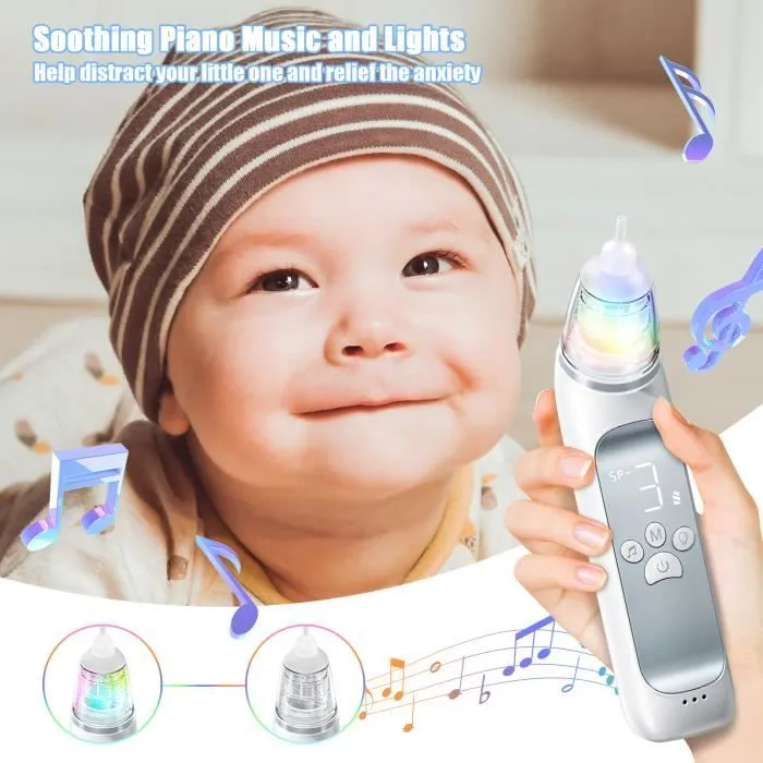 Mouche bébé électrique JOULLI 3 niveaux dépression，4 têtes de rechange, 2 modes, entièrement étanche, avec musique apaisante-1
