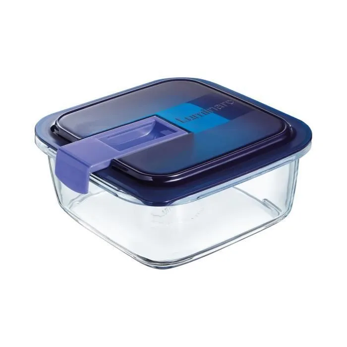 Boîte de conservation carrée - LUMINARC - Easy Box - Transparent et bleu - Verre et plastique-0