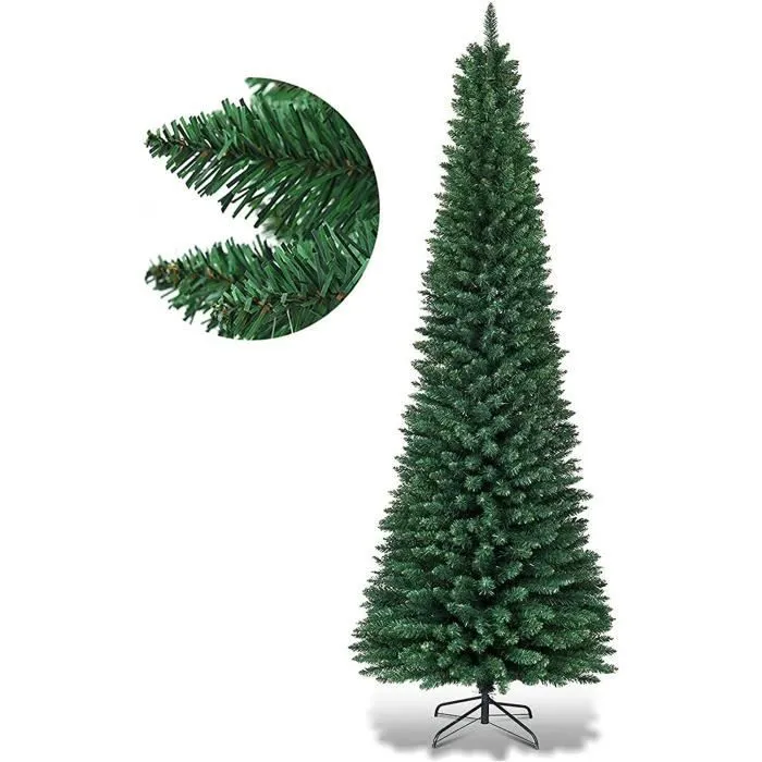 COSTWAY Sapin de Noël Artificiel 240 cm 1000 Branches Support en Métal Solide Aiguilles en PVC Décoration de Fêtes Vert Naturel-0