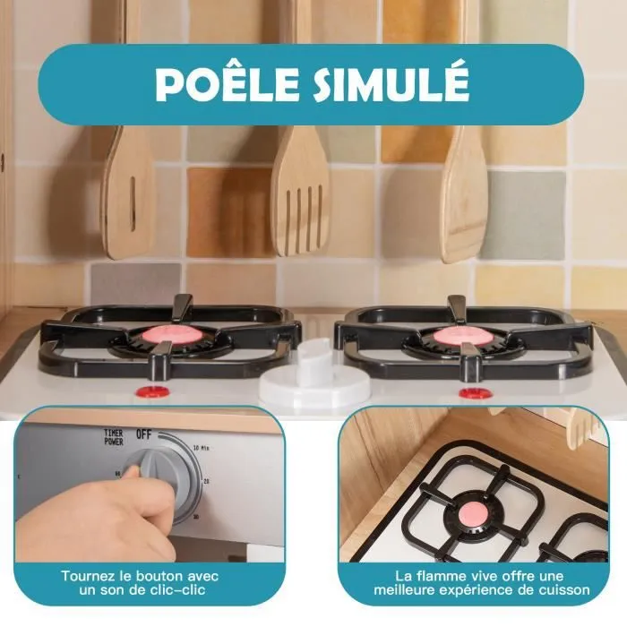 COSTWAY Cuisine pour Enfants avec Four Micro-Ondes et Robinet - 5 Accessoires Jouet d'Imitation pour Enfant de 3 à 7Ans-1
