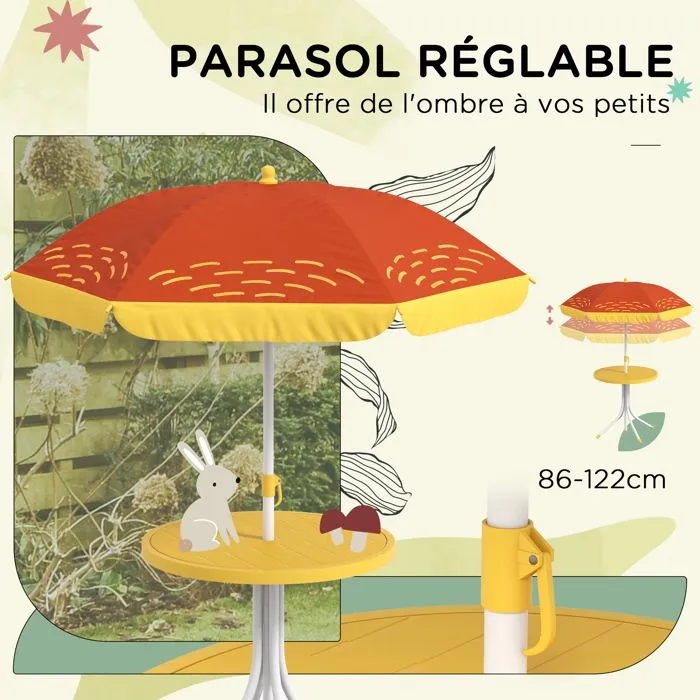 Ensemble salon de jardin enfant 4 pcs design lion - chaises pliables - métal polyester jaune rouge-5