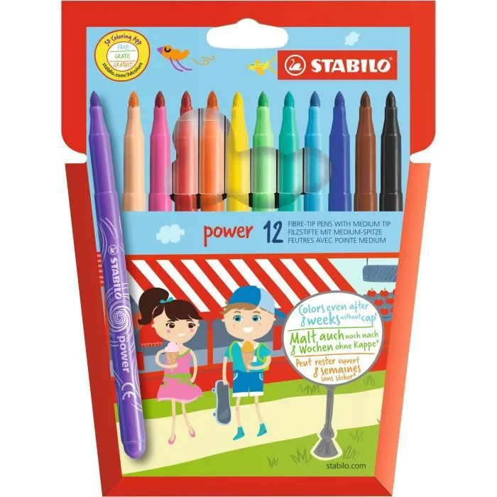 STABILO - 12 feutres de coloriage Trio A-Z - dont 4 fluos - pointe moyenne-0