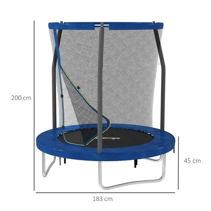 Trampoline pour enfant - trampolines de jardin - SPORTNOW - diamètre 183 cm - avec filet de sécurité - structure en acier - bleu-3