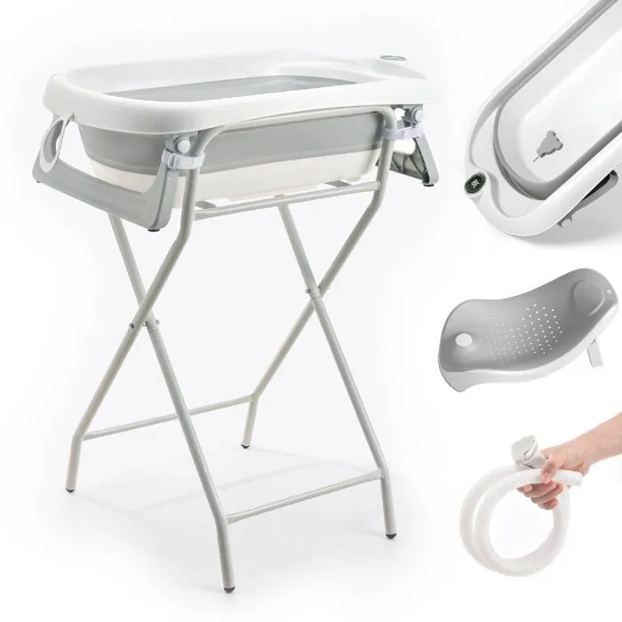 Baignoire bébé pliable sur pied – Avec support, thermomètre 2.0, siège et kit de drainage – Dès La Naissance | SUPERBE BEBE-0
