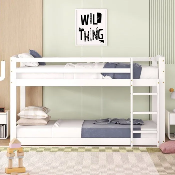 Lit superposés pour enfants et adolescents, Lits pour enfants, Cadre en pin massif, 90x200 cm, Blanc, Sans matelas-0