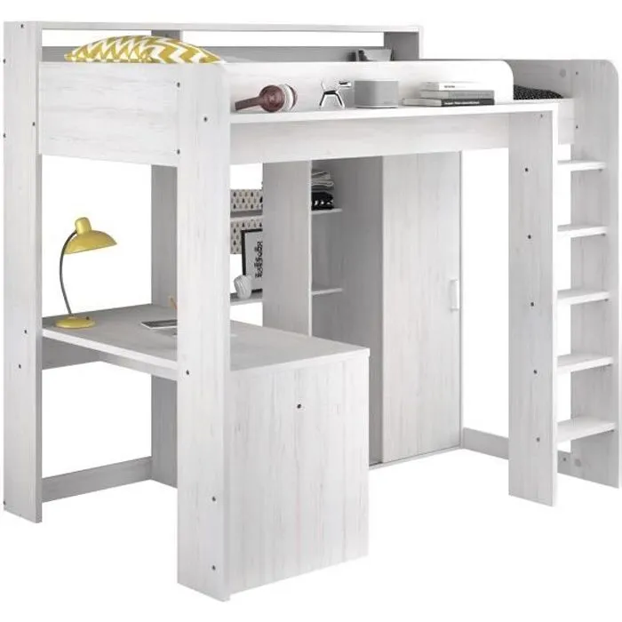 Lit combiné mezzanine enfant PARISOT Lena - Pin Petterson - Sommier inclus - 90 x 200 cm-0
