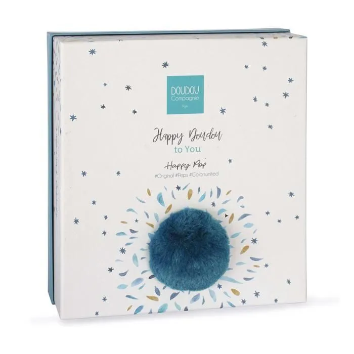 Doudou et Compagnie - Doudou Lapin -25 cm - Blanc/Bleu Paon - Lapin Pompon Paon - Idée Cadeau - Happy Pop - Happy Doudou To You-3