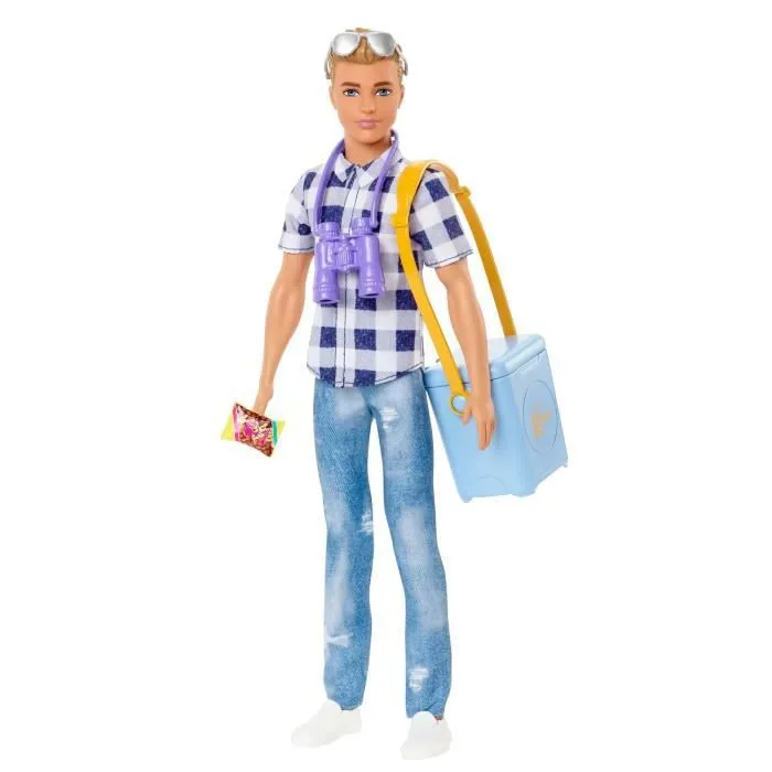 Poupée Barbie Ken Camping - 3 ans et + - Chemisette à carreaux, jean, paire de tennis - 6 accessoires inclus-1