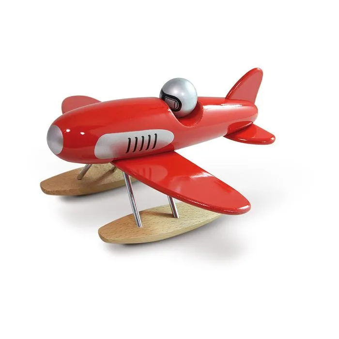 Véhicule miniature Vilac - modèle Hydravion en bois massif rouge - fabriqué en France-1