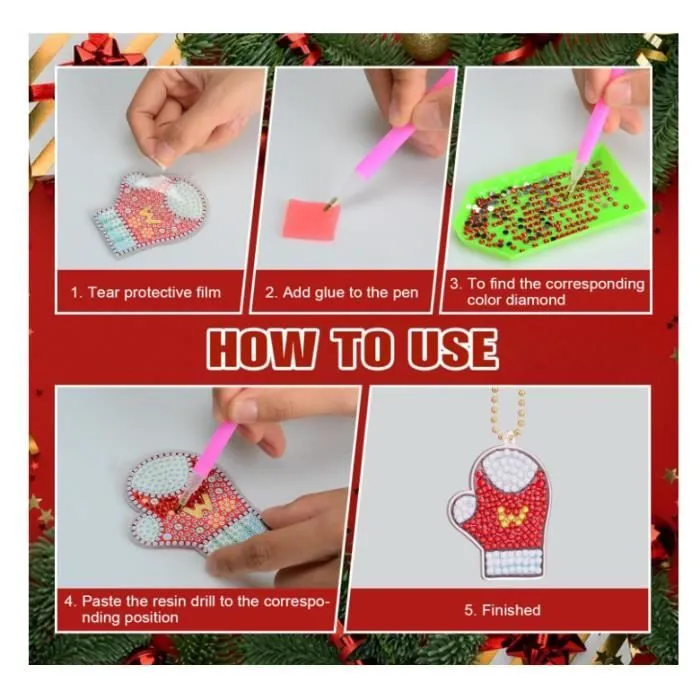 Calendrier de L'avent 2023 DIY Diamond Painting Porte Clé Noel pour Fille, 24 Pièces Surprises 5D Diamant Peinture Porte-clés Avent-2