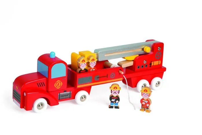 Camion de Pompiers Géant en Bois JANOD - Story - Pour Enfants dès 2 Ans - Rouge-1