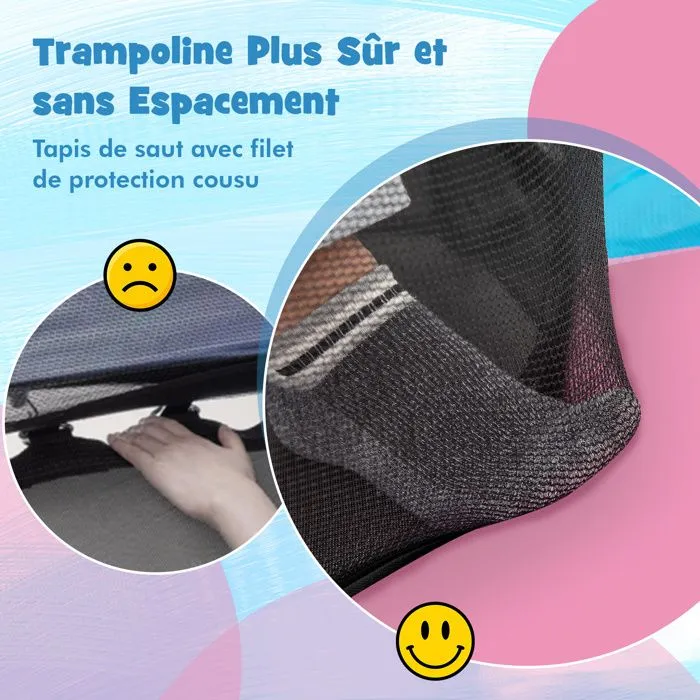 COSTWAY Trampoline de Jardin pour Enfants avec Filet de Protection, Appuis de Ressorts et Structure en Acier, 165x165x191cmMacaron-3
