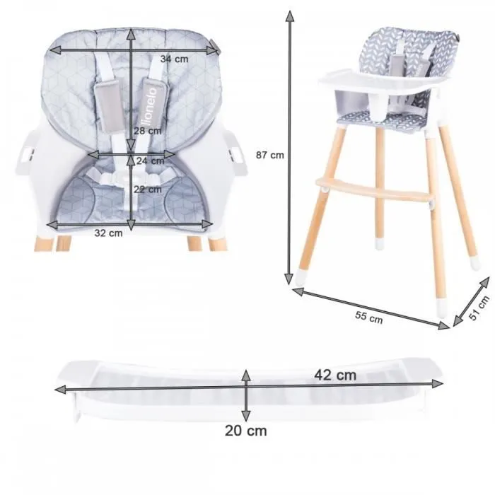 LIONELO Chaise haute évolutive bébé Koen en bois style Scandinave - Gris-3