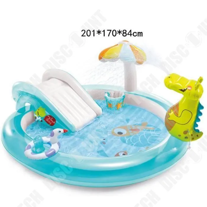 TD® Piscine pour enfant Gonflable -Aire de Jeux aquatique Alligator-Crocodile - 203 x 173 x 89 cm - Bleu et Jaune-0
