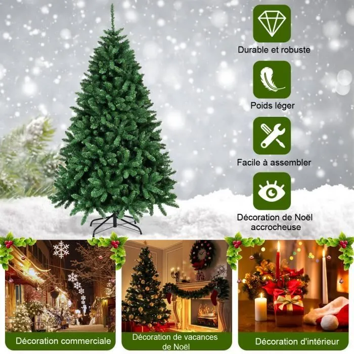 COSTWAY Sapin de Noël Artificiel 180CM en PVC avec 1355 Branches et Socle en Métal Stable,Décoration de Noël pour Fête Familiale-2